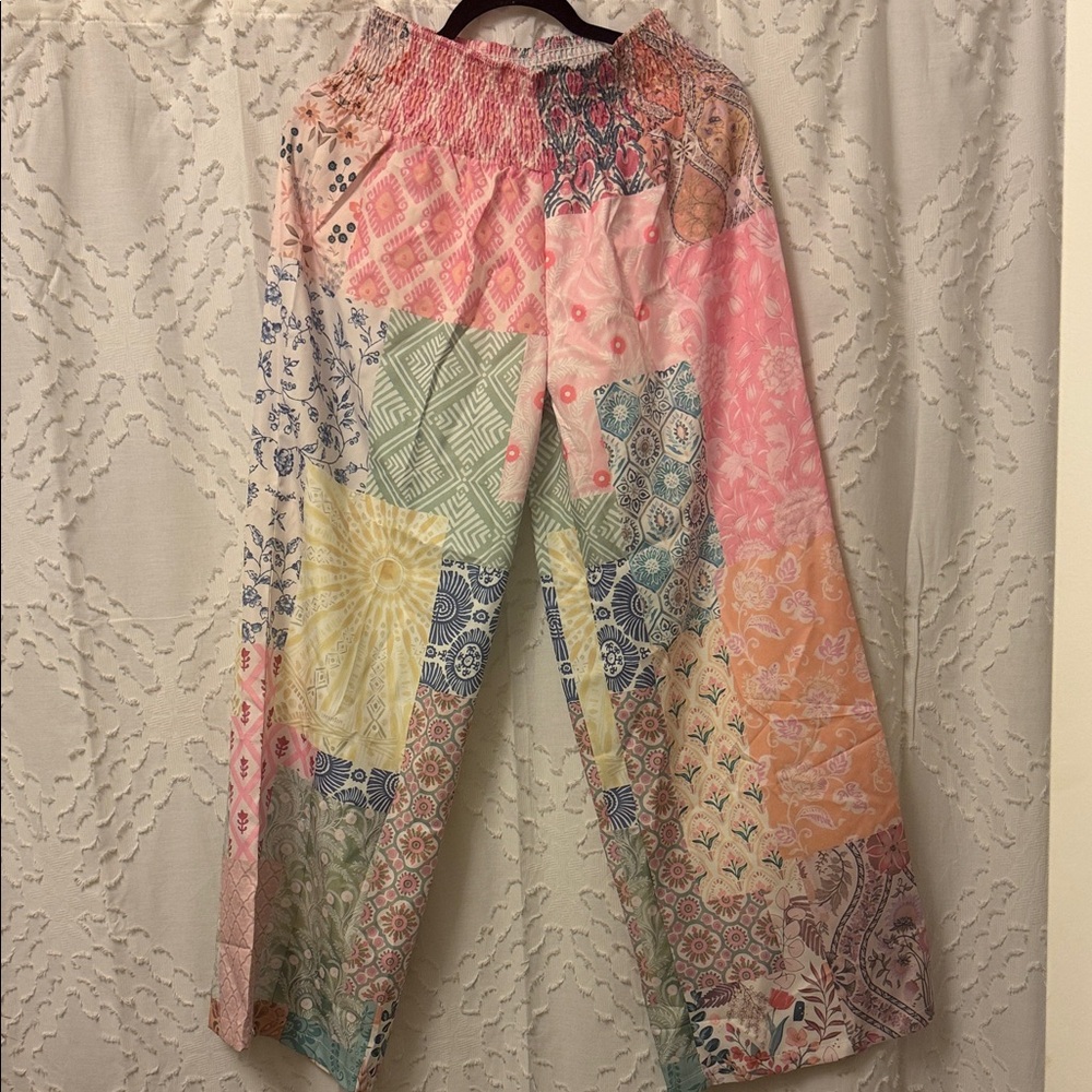 Women’s Patchwork Print Wide-Leg Pants - Pink Multi